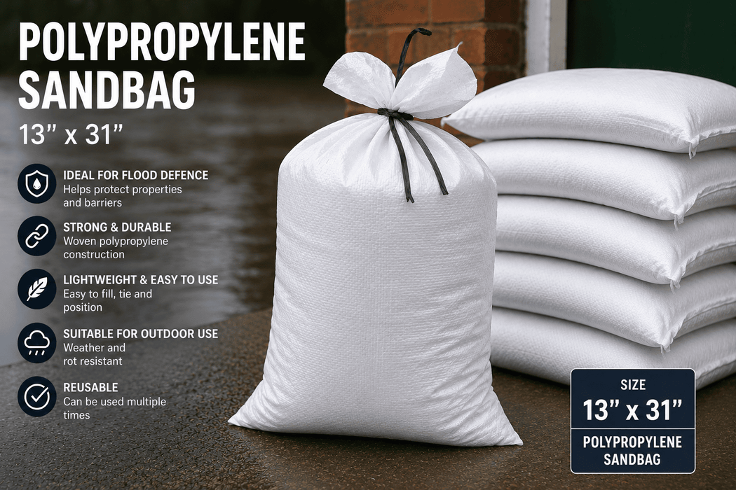 Polypropylene Sandbags – Unfilled, White, Pack of 10 | Flood Defence & Multi-Purpose Use | Mudfords