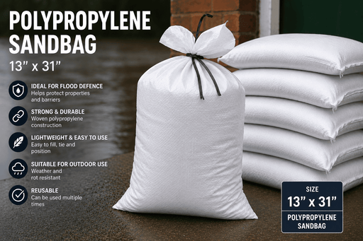 Polypropylene Sandbags – Unfilled, White, Pack of 10 | Flood Defence & Multi-Purpose Use | Mudfords