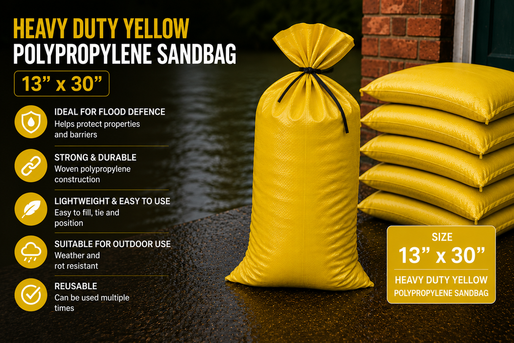 Polypropylene Heavy Duty Sandbags – Yellow, Unfilled | Flood Protection & Multi-Purpose Use