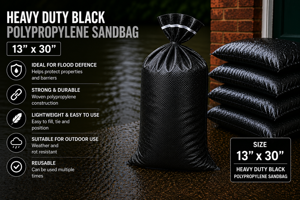 Polypropylene Heavy Duty Sandbags – Black, Unfilled (Pack of 5) | Flood Defence & Outdoor Use