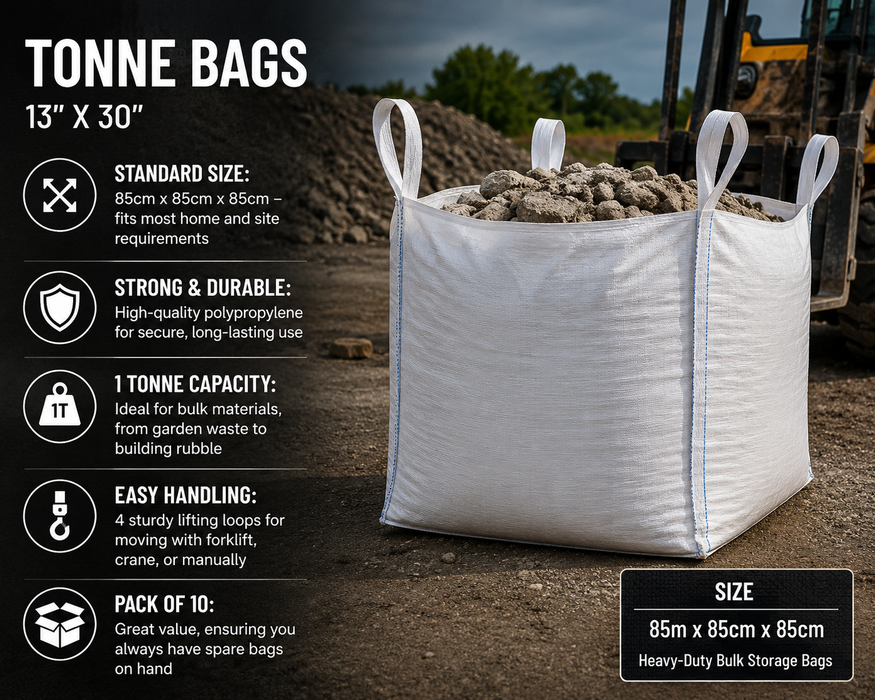 Tonne Bags – Pack of 10 | Heavy-Duty Bulk Storage Bags for Sand, Soil & Gravel